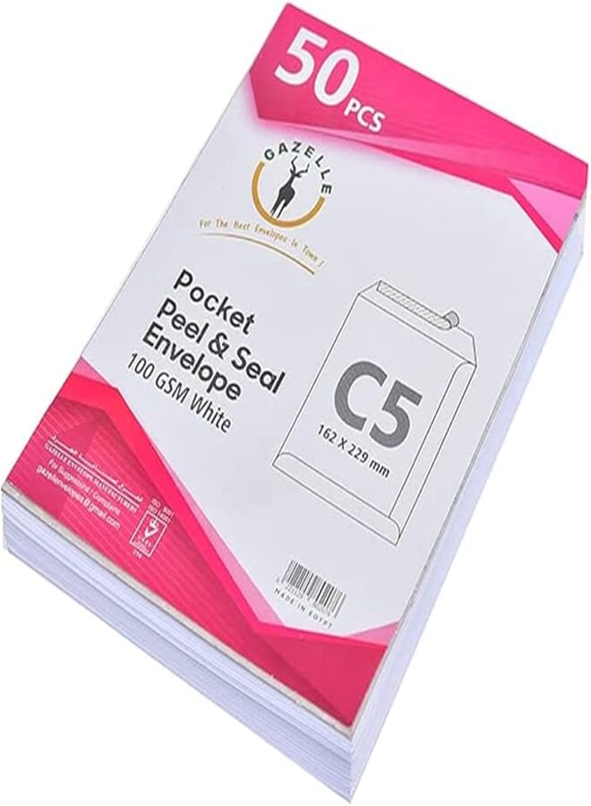 Gazelle C5 Pocket Peel and Seal Envelope 162 x 229 mm 100 gsm Pack of 50 - White